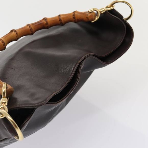 GUCCI Bamboo Hand Bag Leather 2way Brown Gold 001 1638 200047 Auth 89710 - Picture 6 of 16
